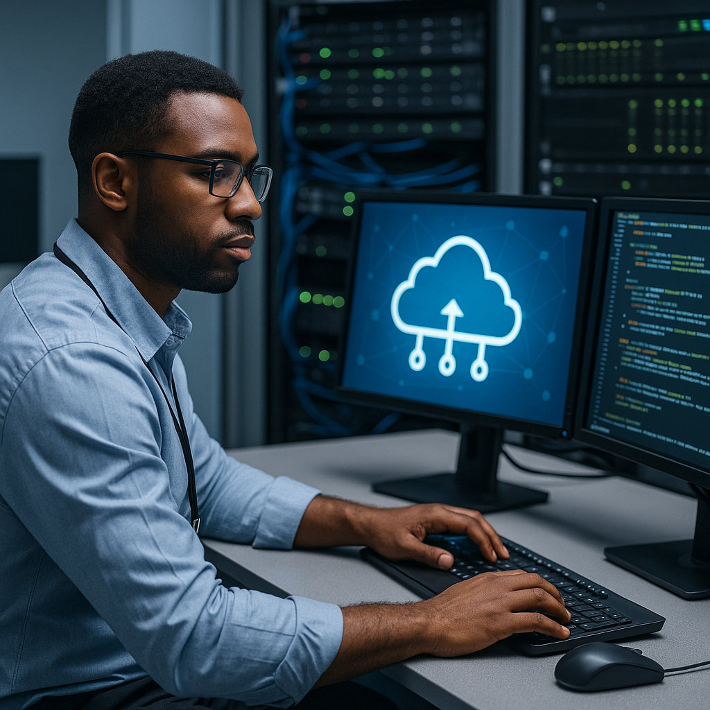 IT Professional hard at work, typing into a computer