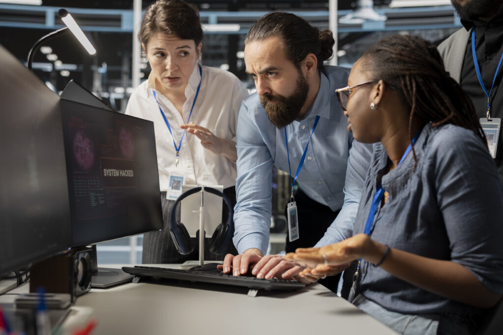 IT Help Desk & Support Staff discuss a technical issue