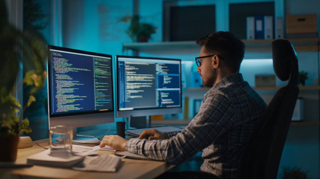 Full-Stack Developer working at his desk